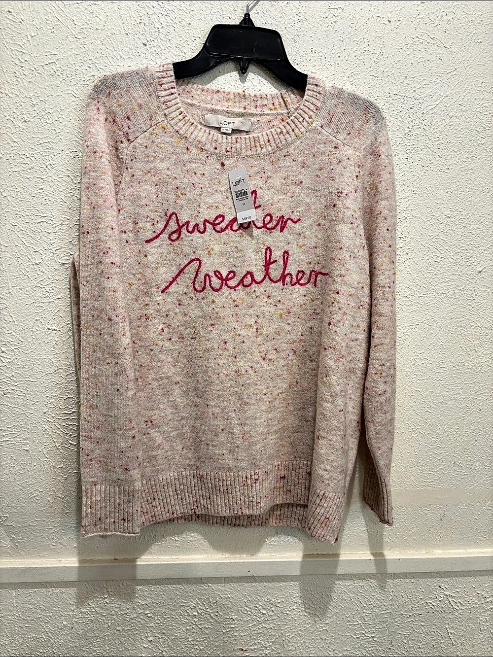LOFT Speckled Crewneck Sweater in Pink Size Medium NWT